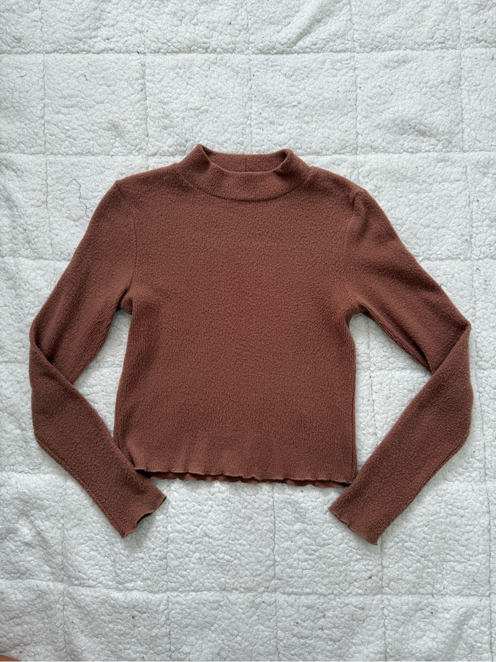 Caution To The Wind Mauve-Brown Mock Neck Long Sleeve Top